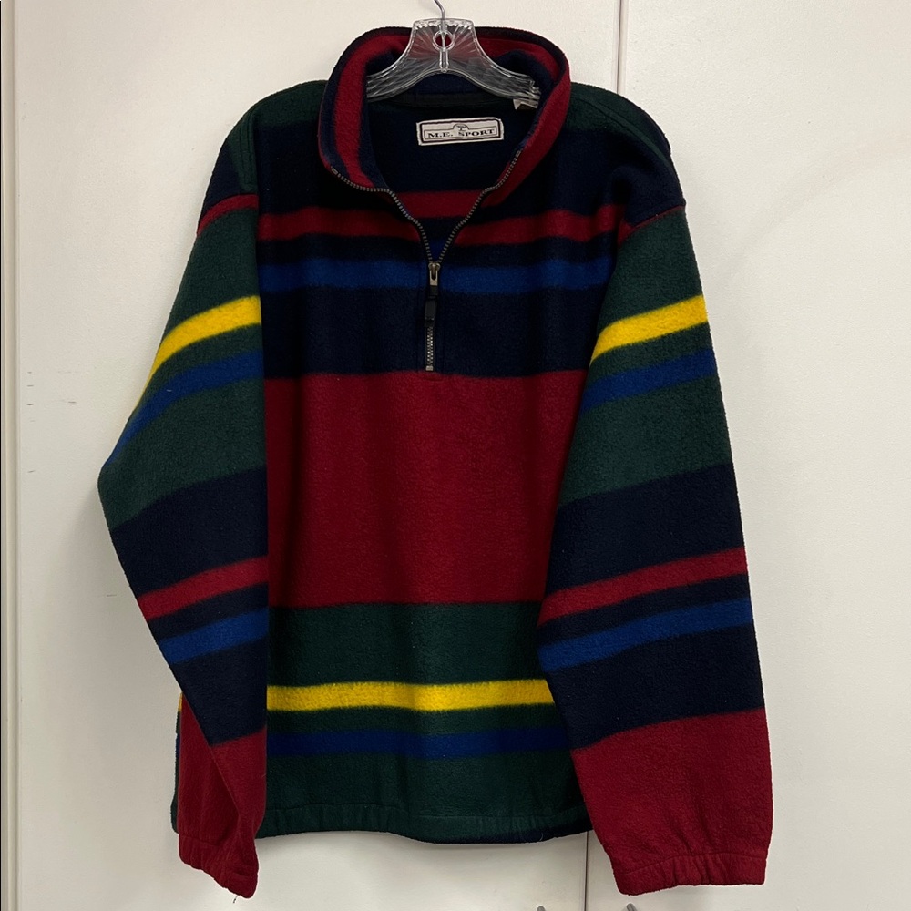 Vintage ME Sport Multi-Stripe Half-Zip Fleece Pullover Sweater - Red/Green/Blue